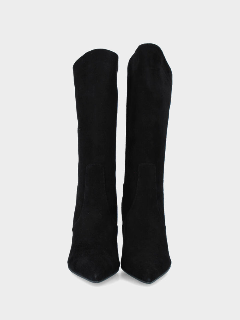 Stivaletto in camoscio nero con tacco incurvato