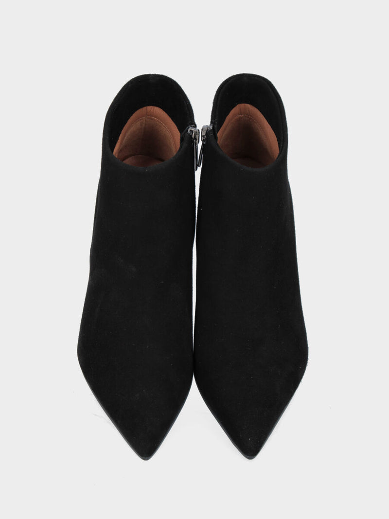 Tronchetto in camoscio nero con tacco a stiletto e cerniera