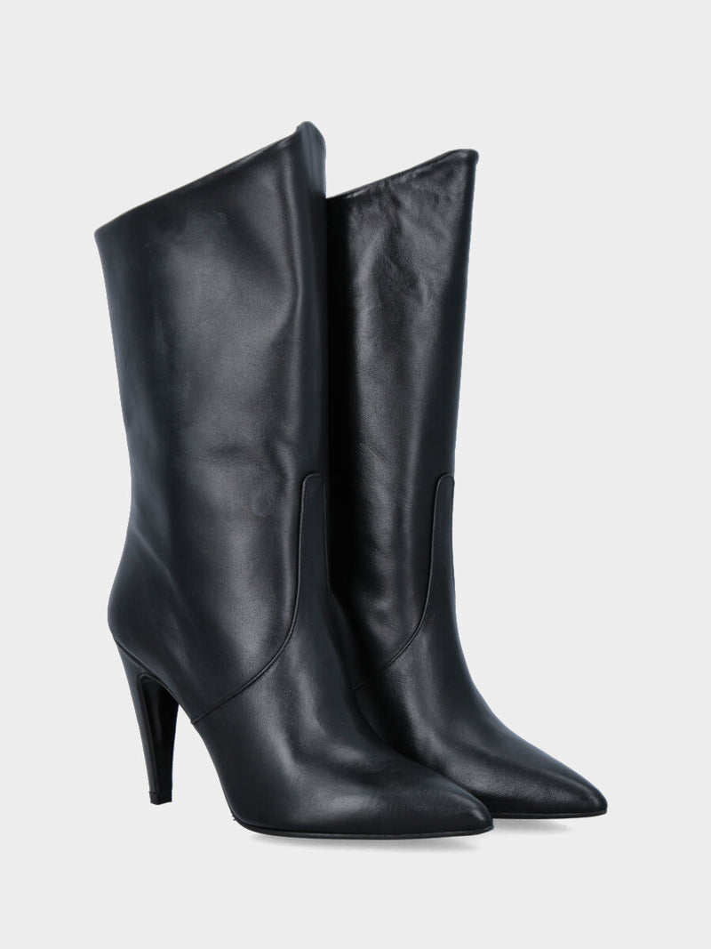 Stivaletto in nappa nera con gambaletto semi tubo e tacco a coda