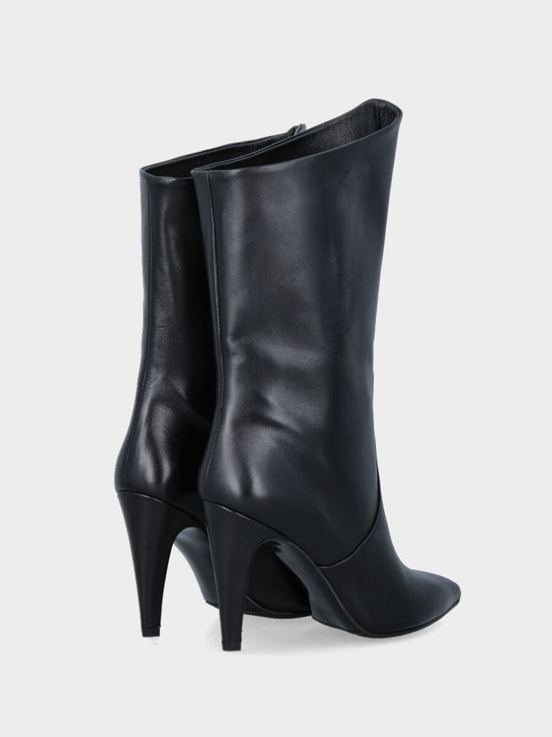 Stivaletto in nappa nera con gambaletto semi tubo e tacco a coda