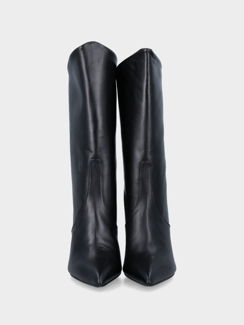 Stivaletto in nappa nera con gambaletto semi tubo e tacco a coda
