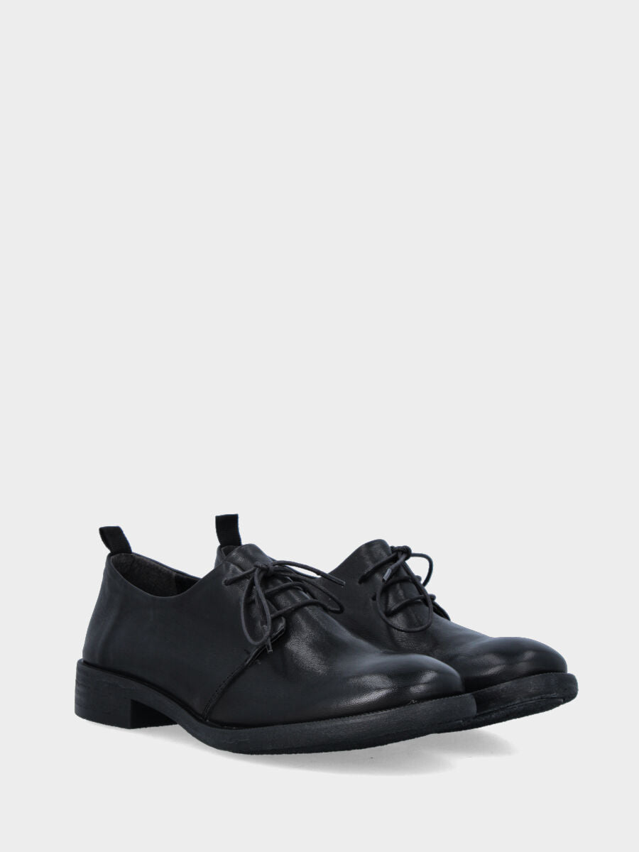 Derby in aged black calfskin with 20 mm heel