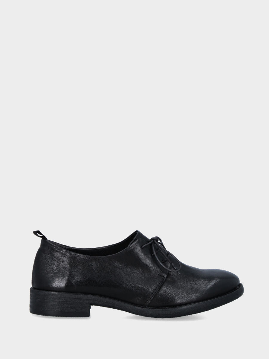 Derby in aged black calfskin with 20 mm heel