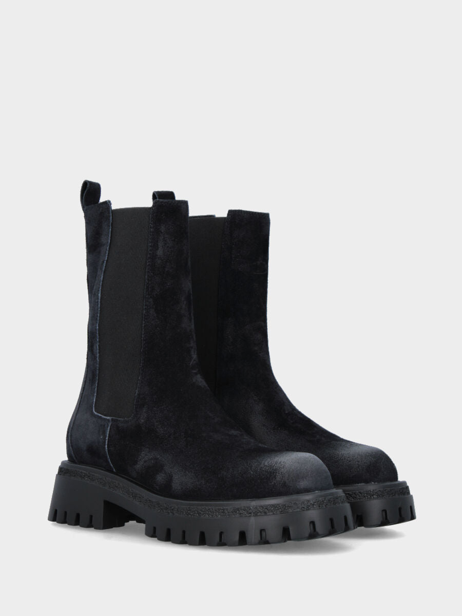 Bottes Beatles en suède bleu avec plateforme carrarmato