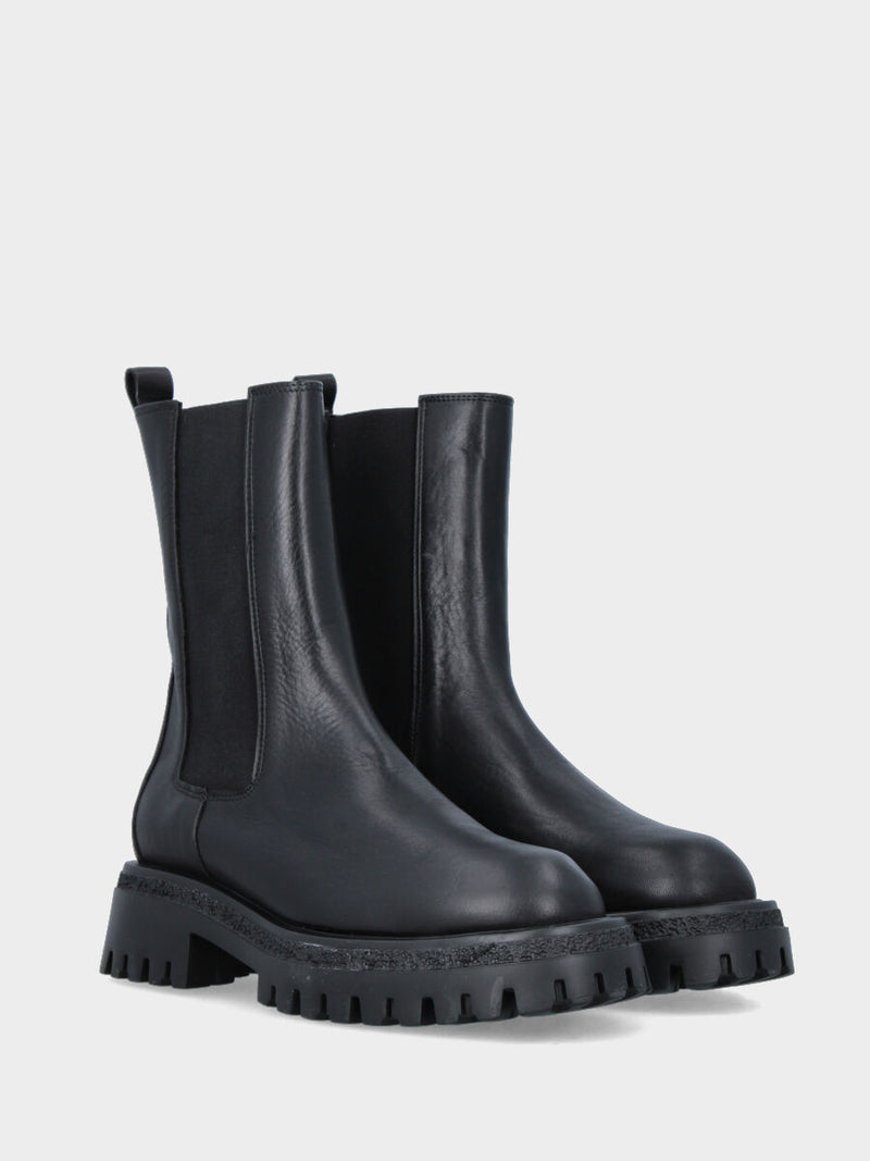 Beatles combat in vitello nero con platform carrarmato