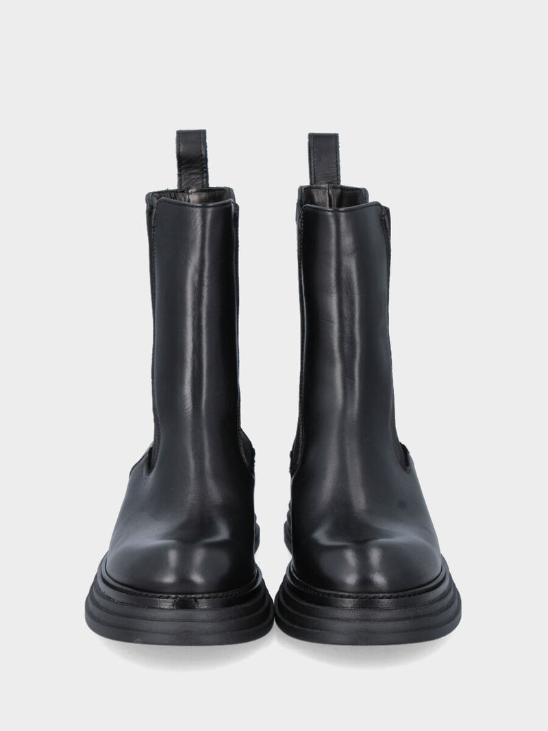 Beatles in vitello nero con fasce elastiche e platform scalettato