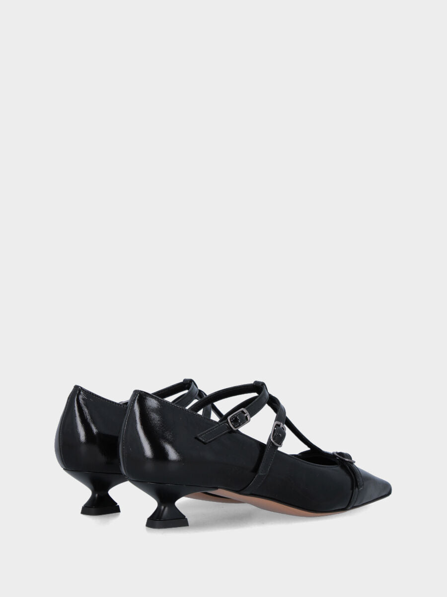 Charleston in shiny velvet black with chalice heel and double straps