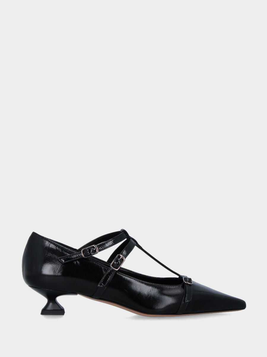 Charleston in shiny velvet black with chalice heel and double straps