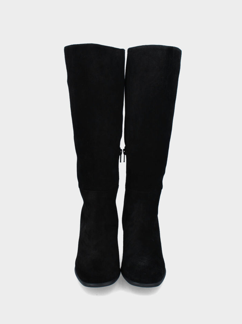 Stivale in velour nero con tacco blocco e cerniera laterale
