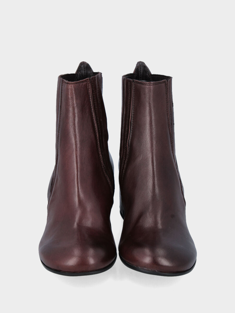 Bottine en veau marron foncé avec talon bloc et lanières