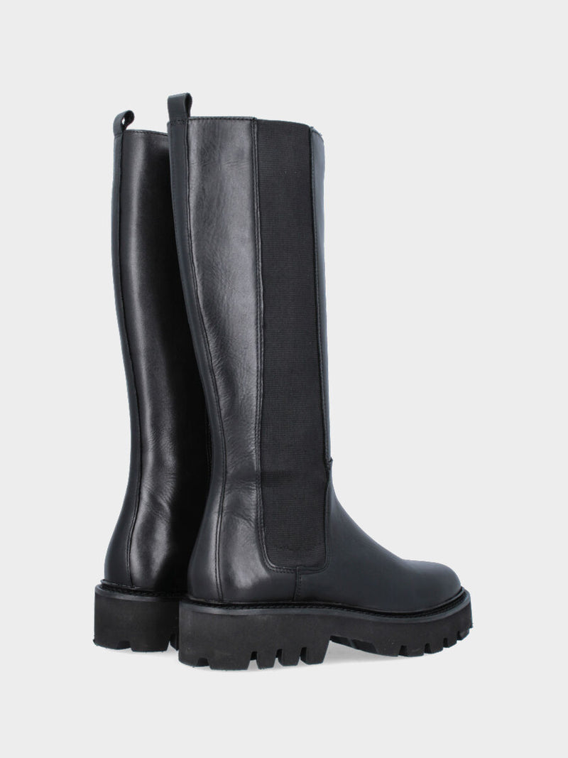 Beatles in vitello nero con platform dentato e fasce elasticizzate