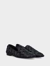 Pantofolina in nappa nera con fascette intrecciate