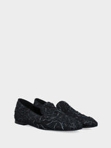 Pantofolina in tessuto plissettato floreale nero