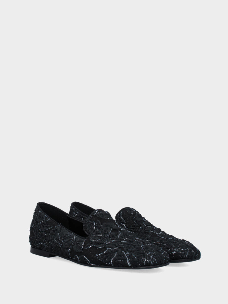 Pantofolina in tessuto plissettato floreale nero