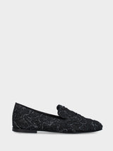 Pantofolina in tessuto plissettato floreale nero