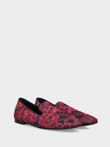 Pantofolina in tessuto plissettato floreale rosso