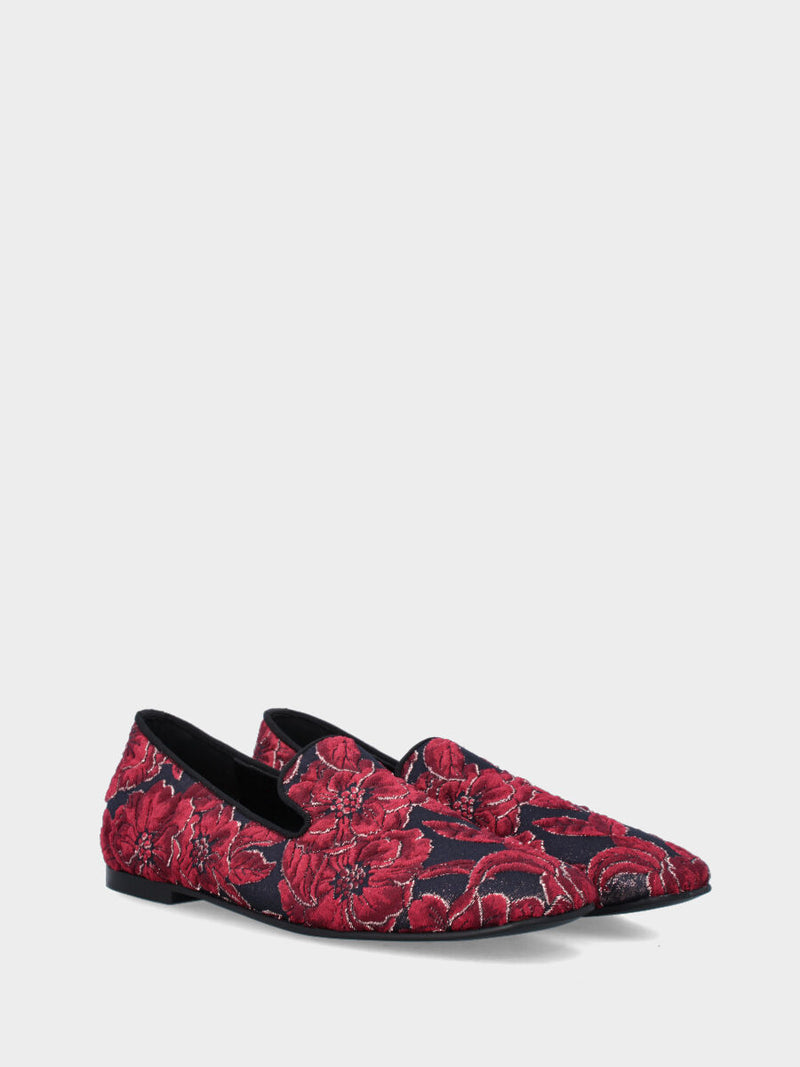 Pantofolina in tessuto plissettato floreale rosso
