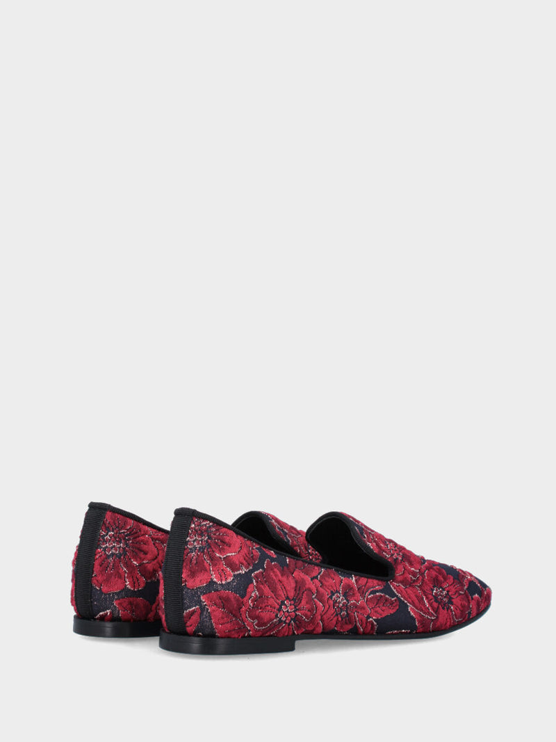 Pantofolina in tessuto plissettato floreale rosso