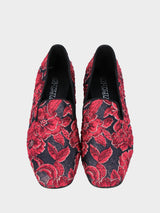 Pantofolina in tessuto plissettato floreale rosso