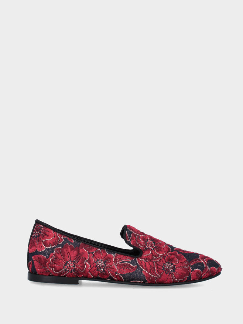 Pantofolina in tessuto plissettato floreale rosso
