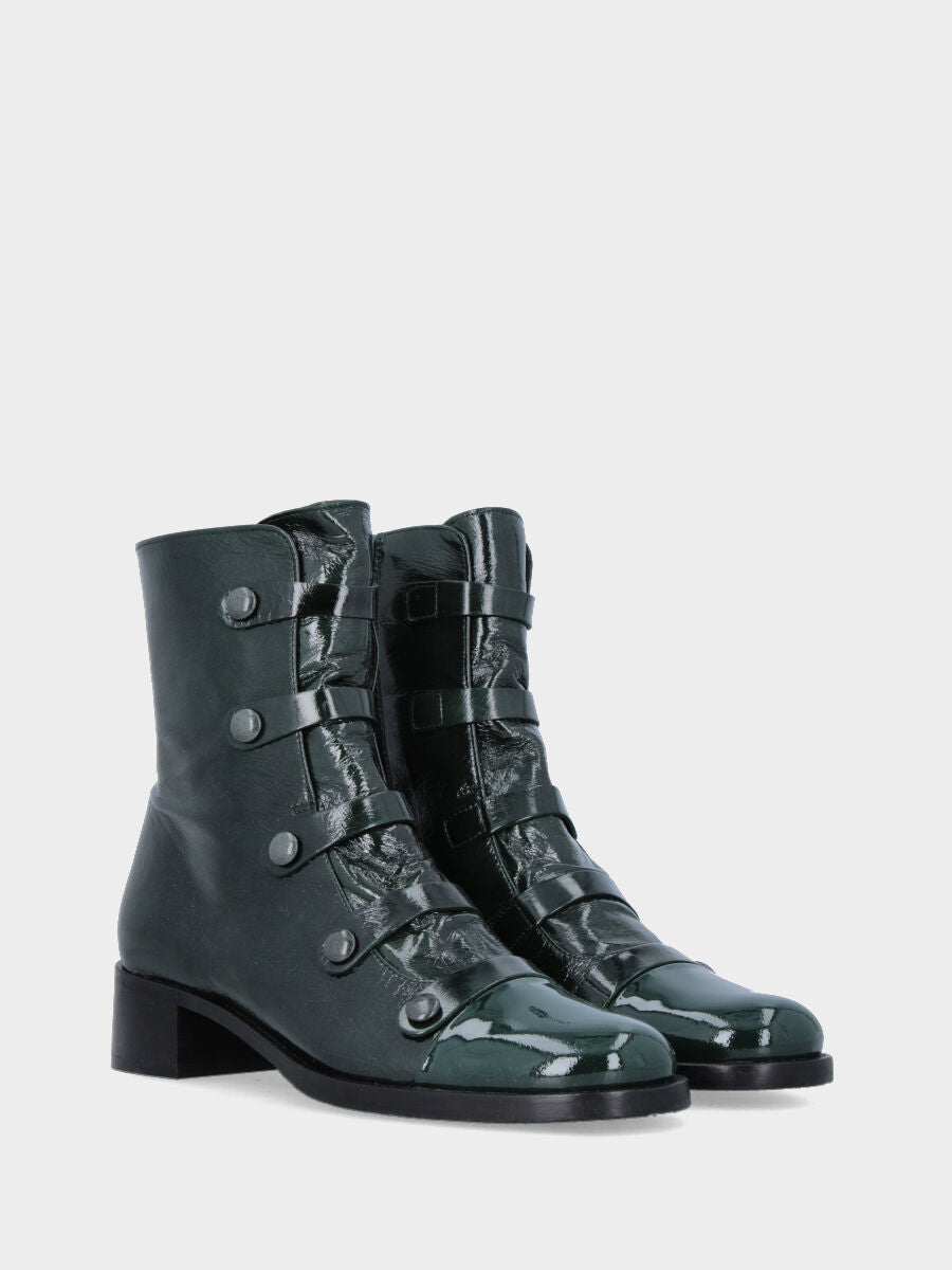 Polacchino in naplak verde con cinturini e tacco 40 mm