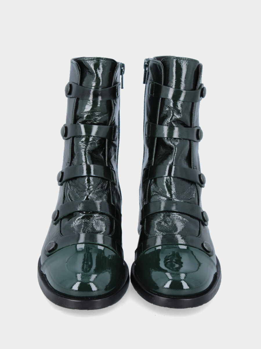 Polacchino in naplak verde con cinturini e tacco 40 mm