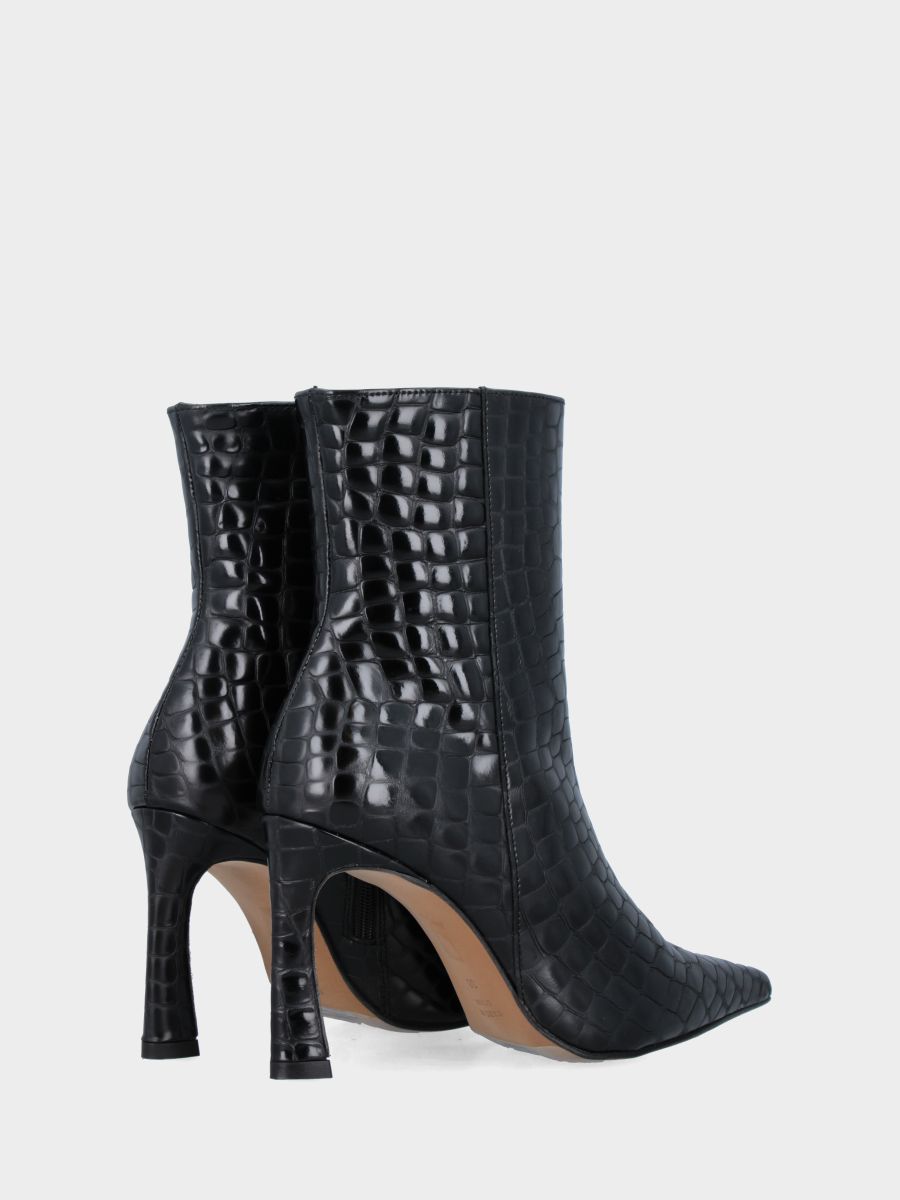 Bottine en veau noir imprimé crocodile avec talon aiguille