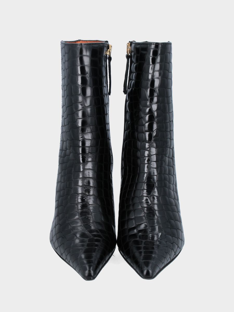 Bottine en veau noir imprimé crocodile avec talon aiguille