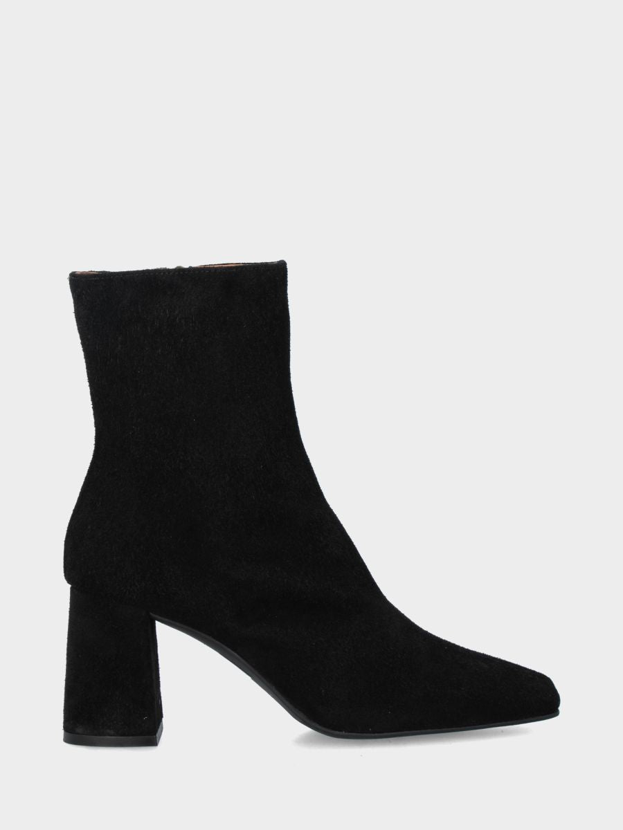 Bottine en velours noir avec talon bloc de 80 mm et bout carré