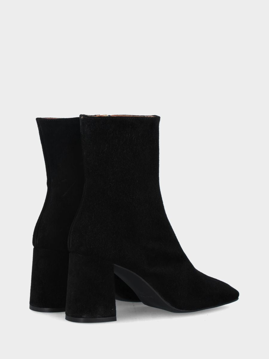 Bottine en velours noir avec talon bloc de 80 mm et bout carré