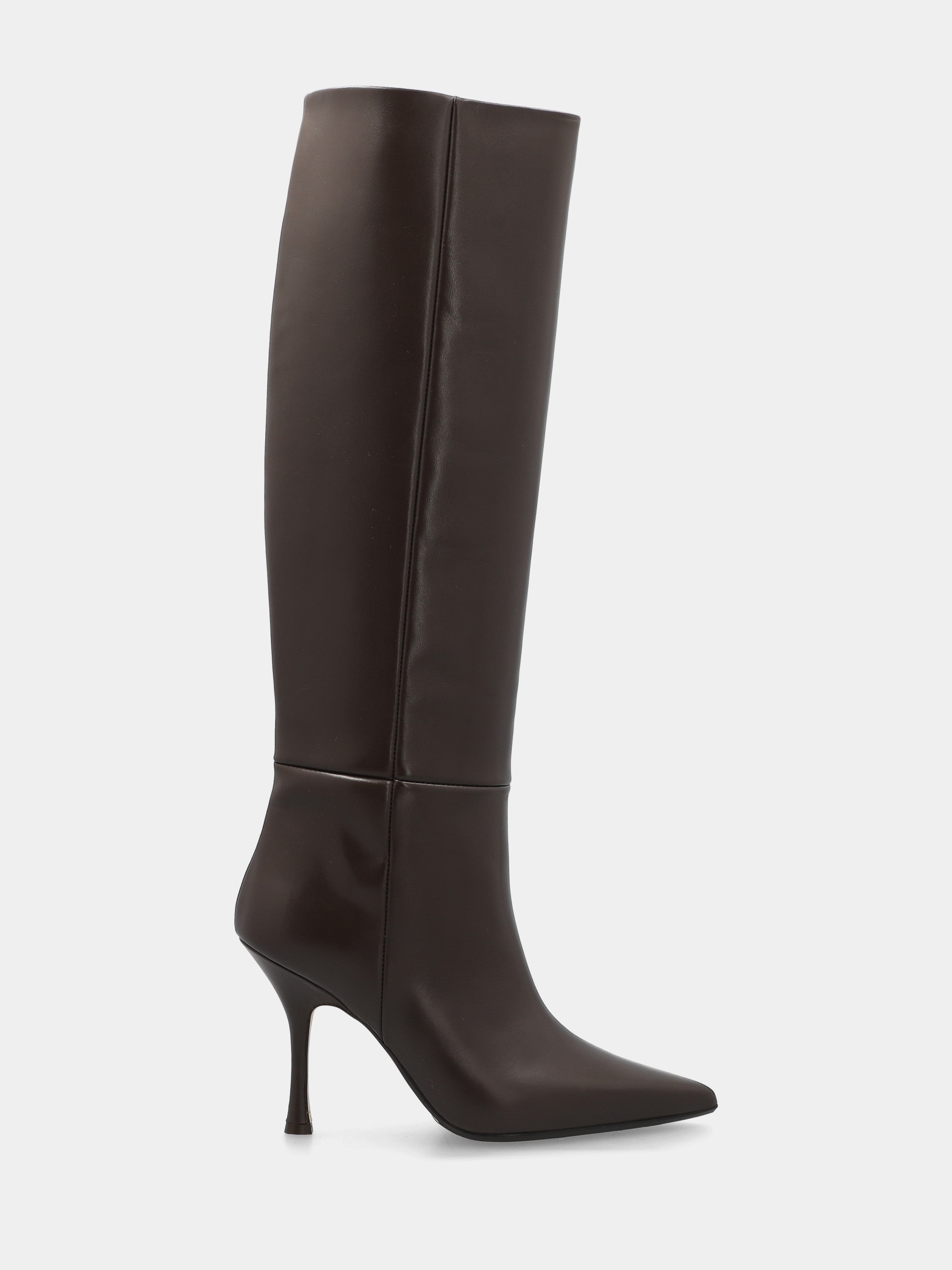 Botte en veau marron foncé avec talon aiguille