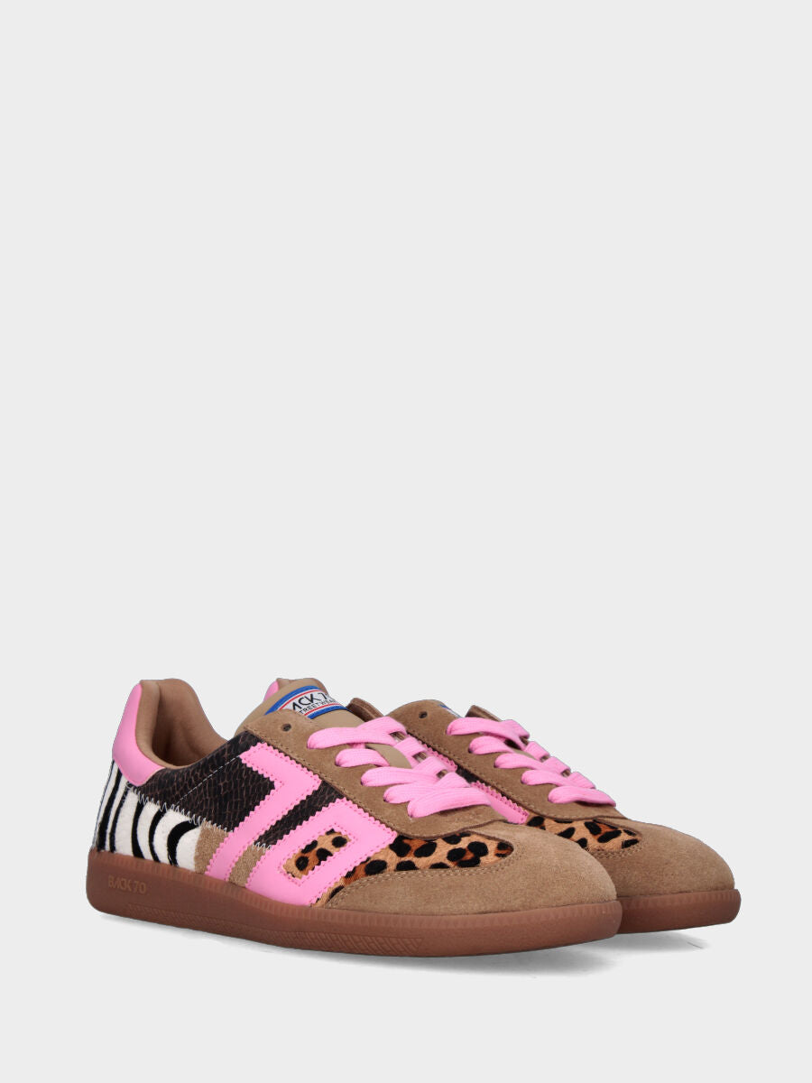 Sneaker multicolor animalier in camoscio, cavallino e vitello con fondo gomma