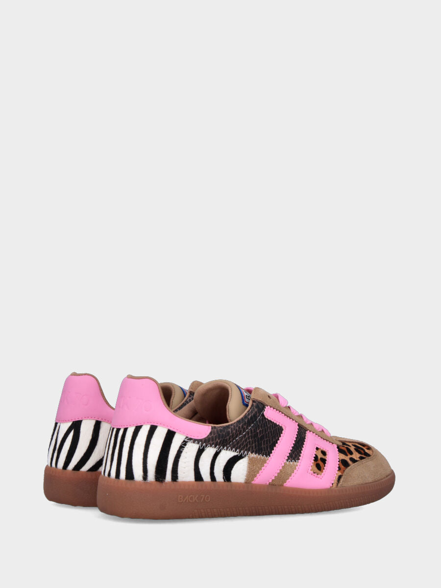 Sneaker multicolor animalier in camoscio, cavallino e vitello con fondo gomma