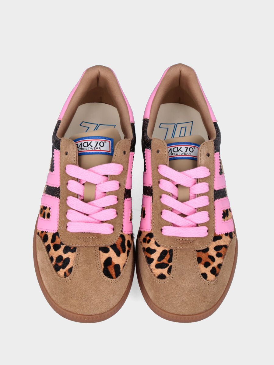 Sneaker multicolor animalier in camoscio, cavallino e vitello con fondo gomma