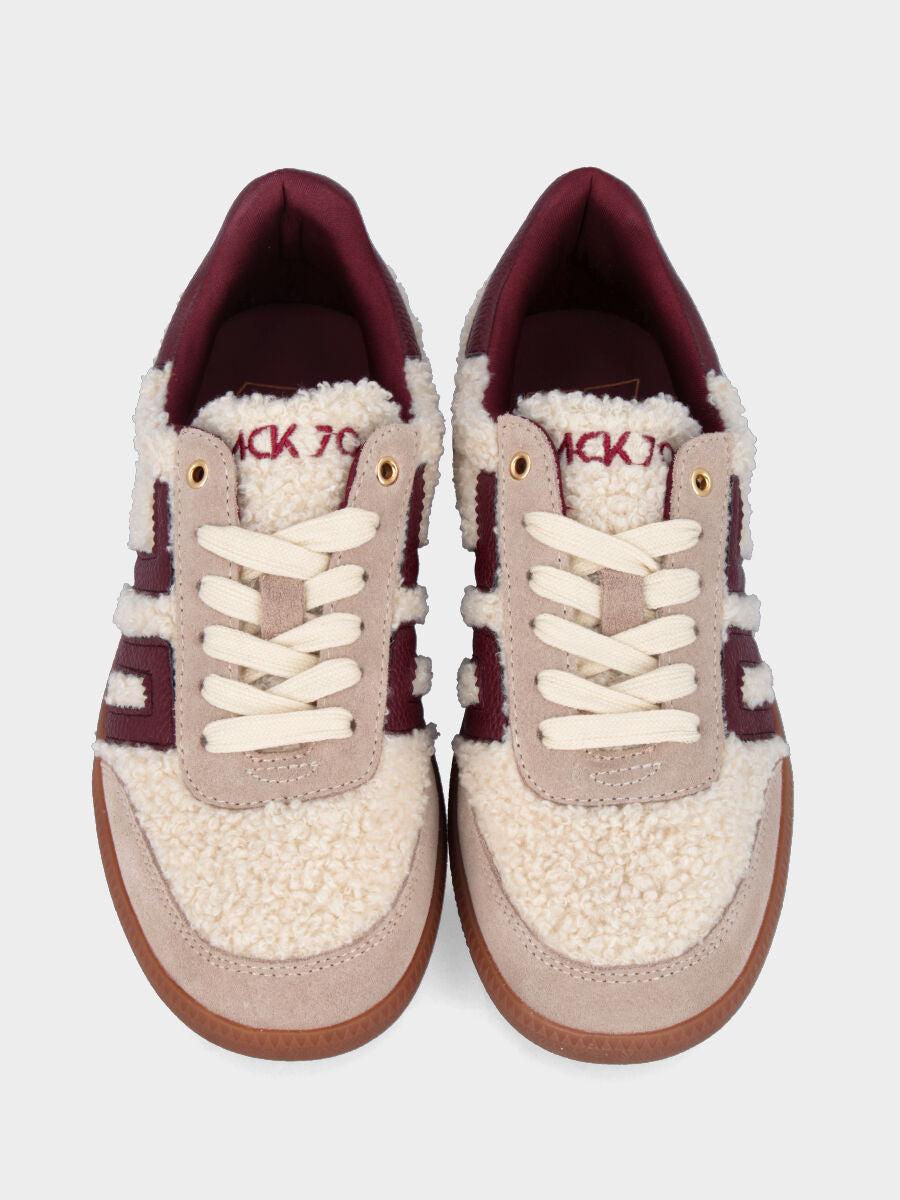 Sneaker in tessuto bouclé beige con suola in gomma
