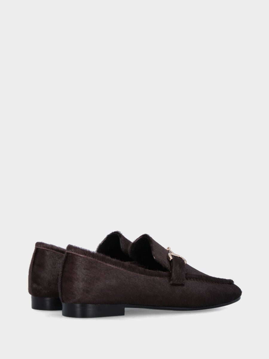 Mocassin en cuir façon poulain marron avec morsure et talon bas