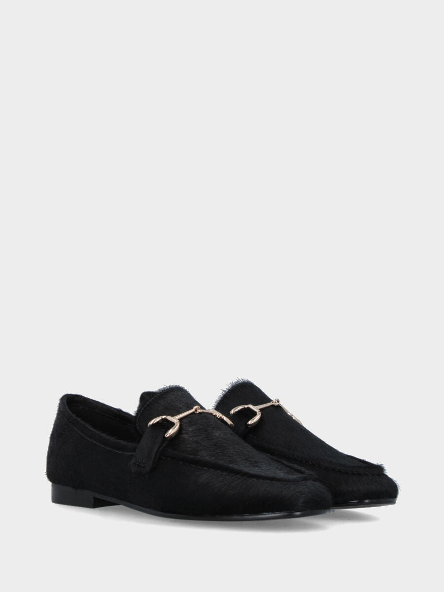Mocassin en cuir façon poulain noir avec morsure et talon bas