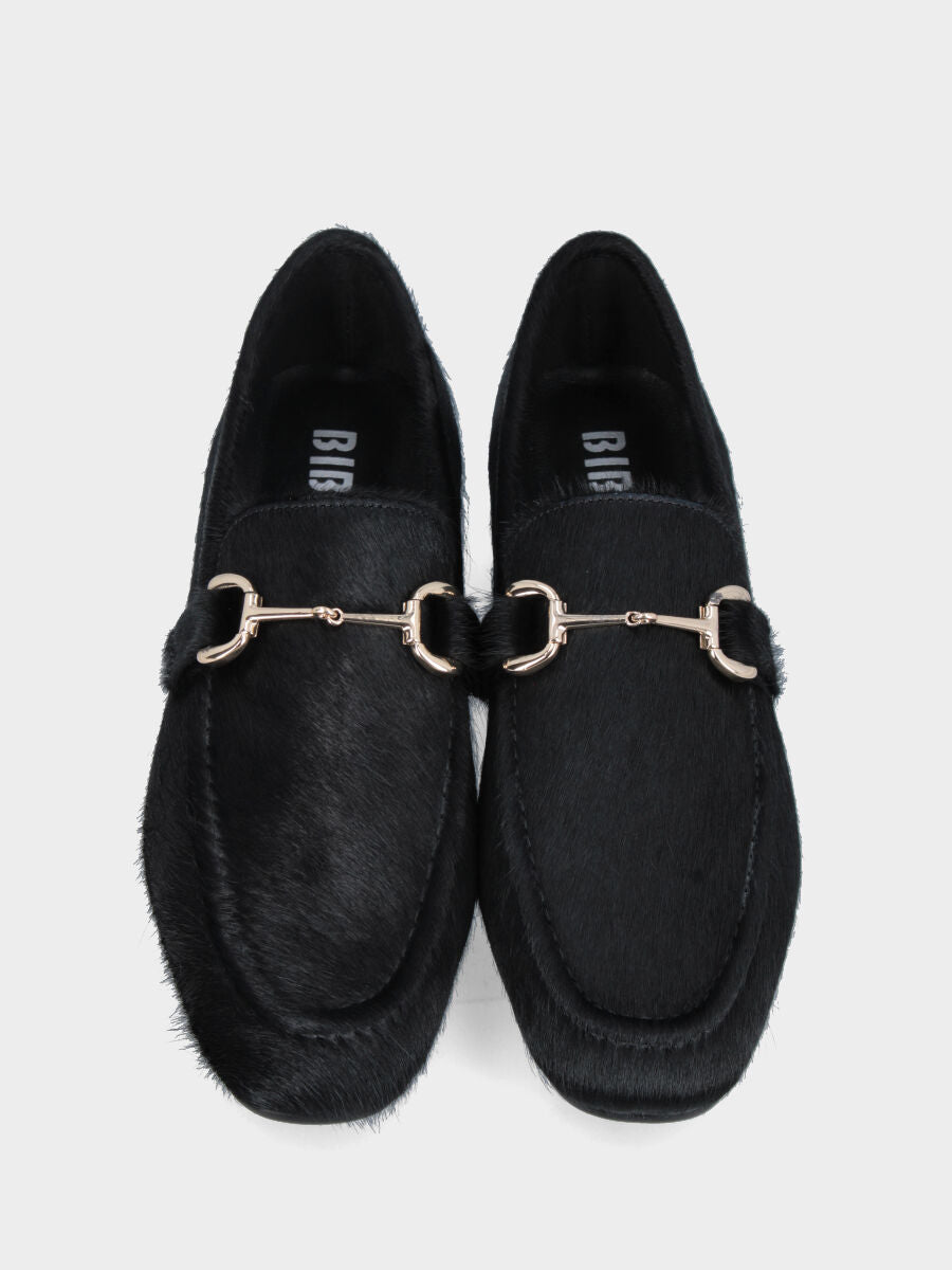 Mocassin en cuir façon poulain noir avec morsure et talon bas