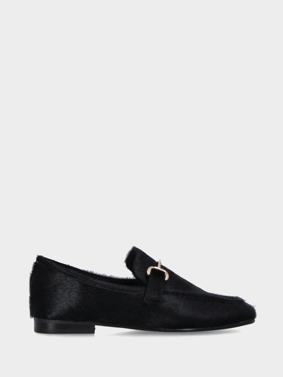 Mocassin en cuir façon poulain noir avec morsure et talon bas