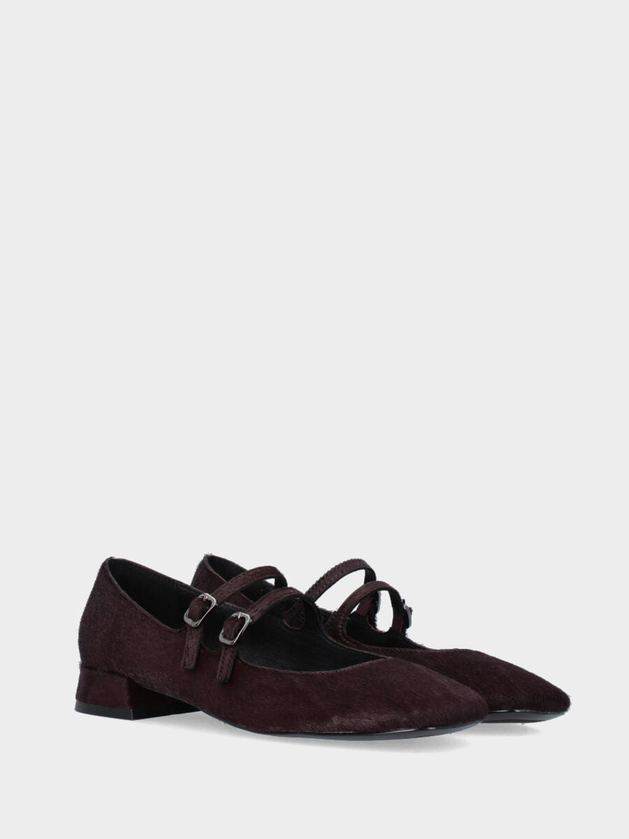 Escarpins en cuir façon poulain bordeaux avec doubles brides