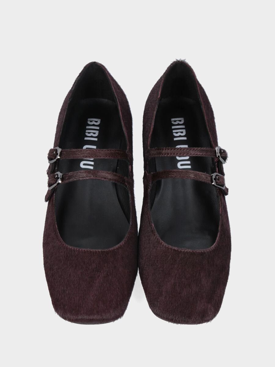 Escarpins en cuir façon poulain bordeaux avec doubles brides