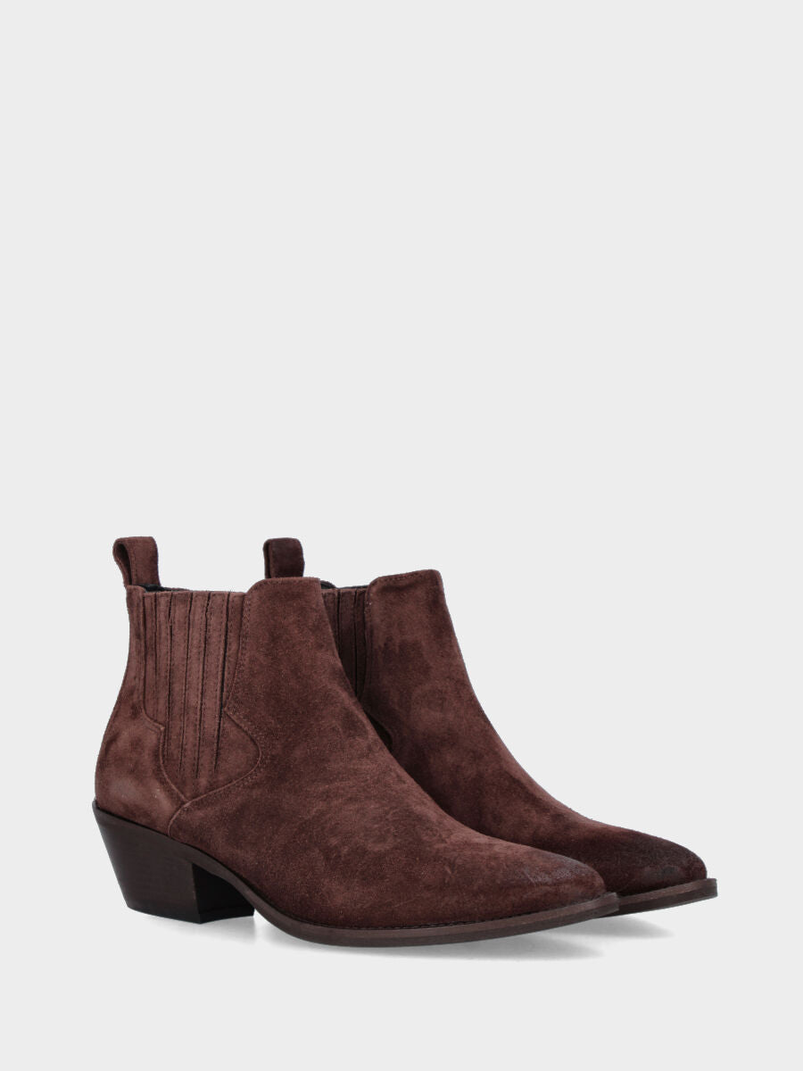 Camperos a tronchetto in velour marrone liscio con elastici fasciati