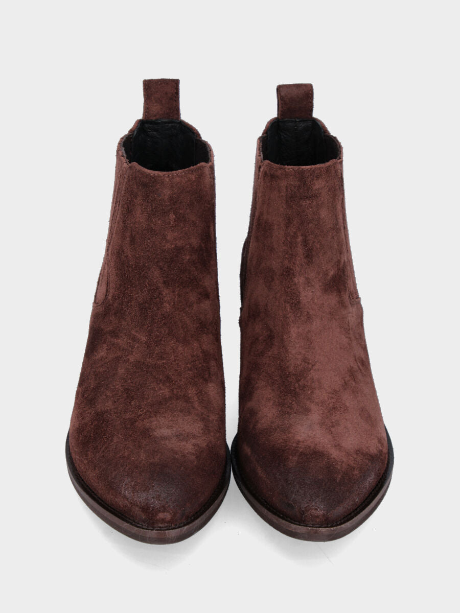 Camperos a tronchetto in velour marrone liscio con elastici fasciati