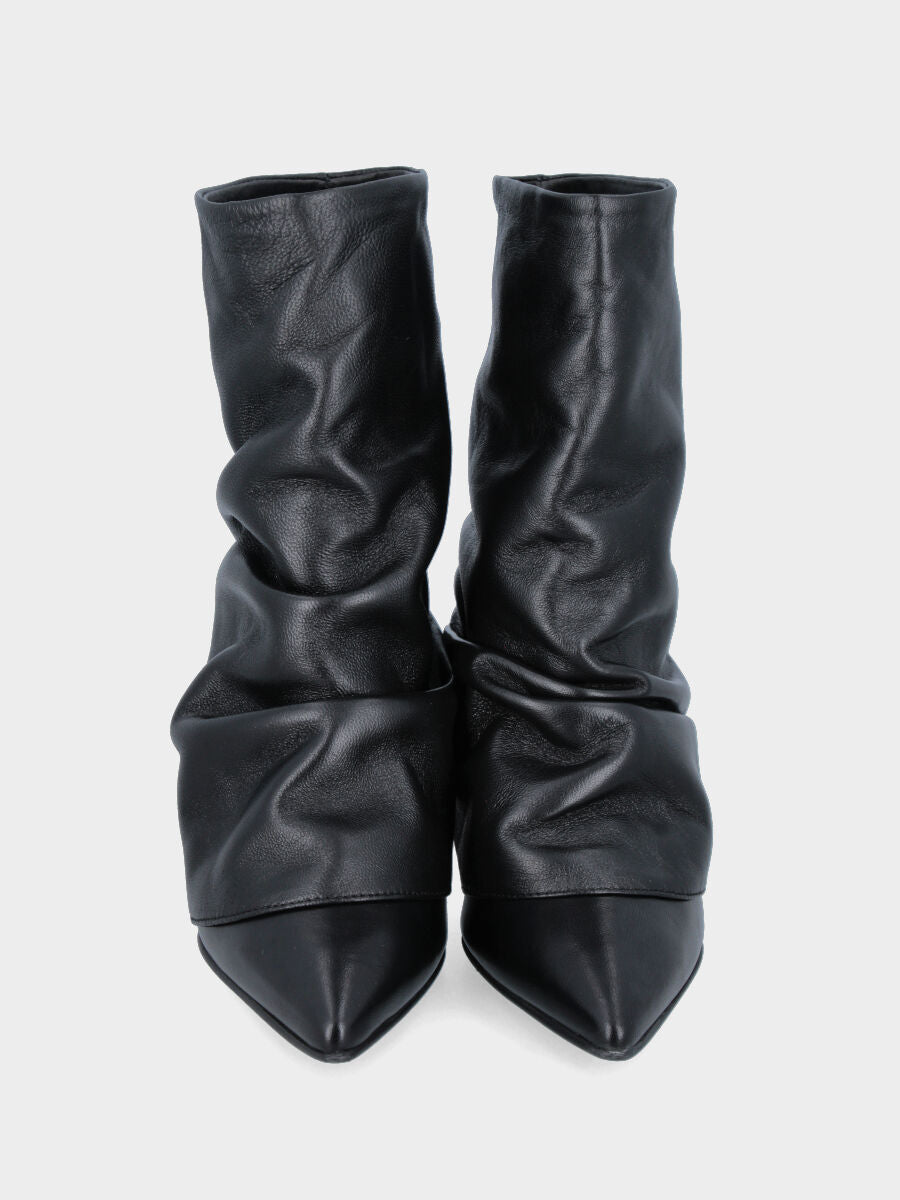 Camperos stivaletto 3/4 in nappa nera con ghetta goffrata