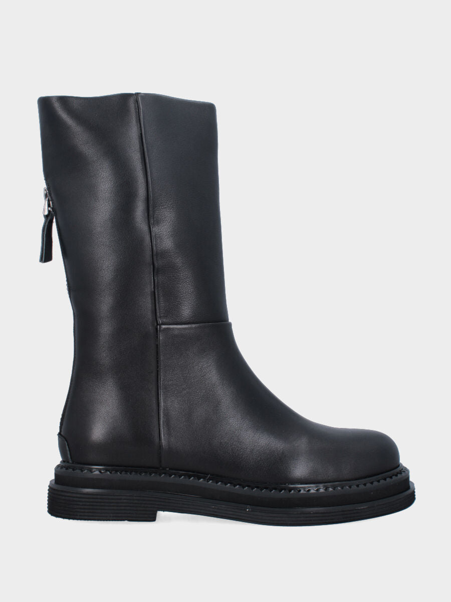 Biker in vitello nero con cerniera posteriore e suola monoblocco