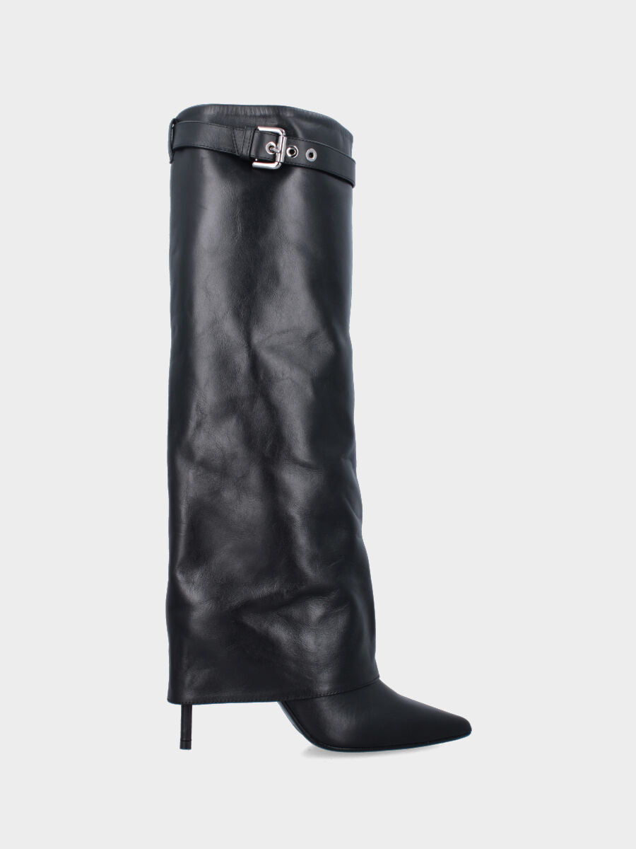 Stivale in vitello nero con ghetta e tacco stiletto