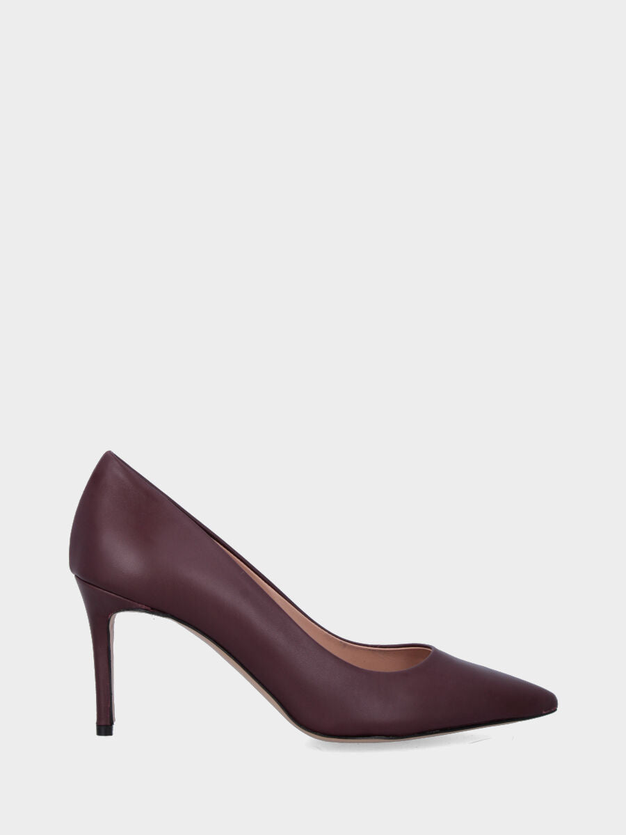 Escarpins en nappa bordeaux avec talon stiletto et empeigne cousue et retournée