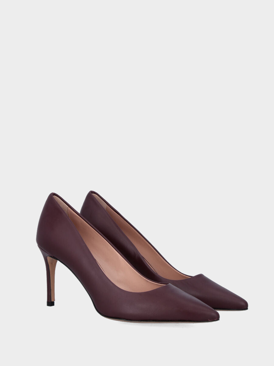 Escarpins en nappa bordeaux avec talon stiletto et empeigne cousue et retournée