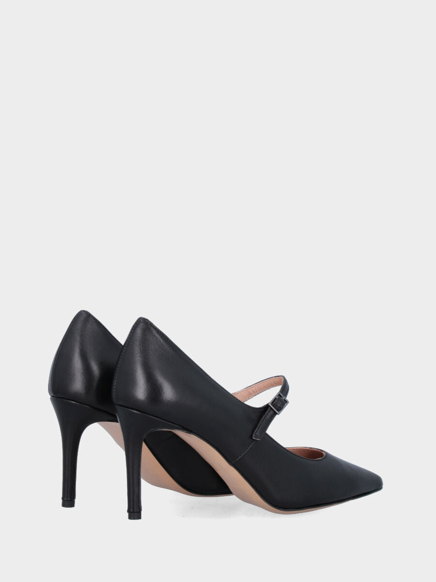 Mary Jane in black nappa leather with stiletto heel and pointed toe