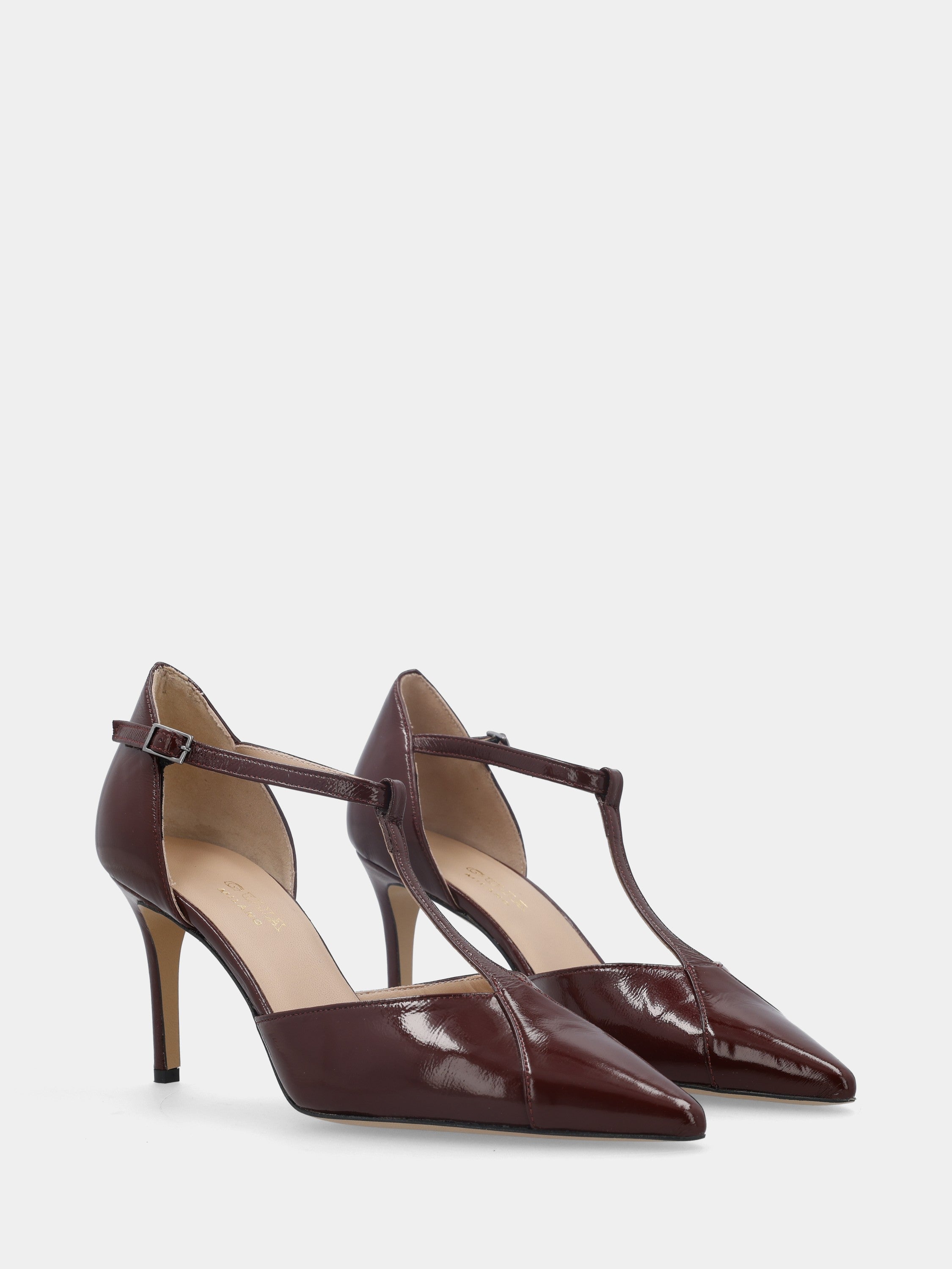 Escarpins en verni miroir bordeaux T-barre avec talon stiletto 80mm